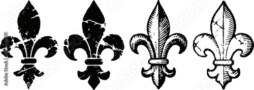 Grunge and vintage fleur de lis icons distressed decorative heraldic lily symbols collection