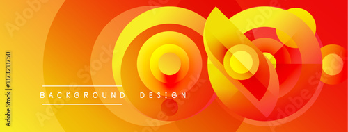 Abstract orange background. Concentric circles create dynamic visual effect. Text reads background design. Warm color palette dominates composition.