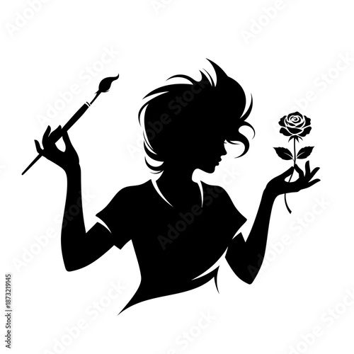 silhouette of a girl with a rose