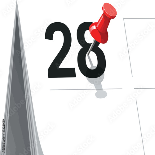 vector, illustration, 28th date on the calendar for office assets, important day, 