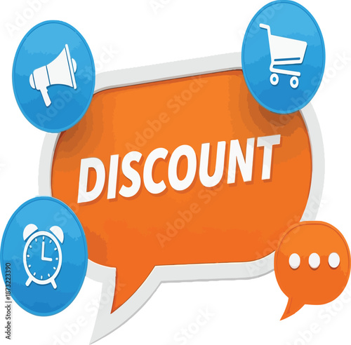 vector speech bubble, “discount” text, online store, orange-blue 
