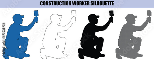 Professional Construction Worker Silhouette Set with Safety Mask and Goggles for Industrial PPE Concept