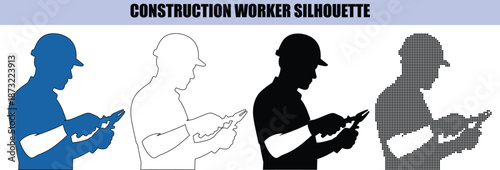 Demolition Worker Silhouette Graphics with Sledgehammer and Crowbar for Construction and Renovation