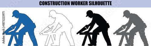 Professional Decorator Silhouette Collection with Paint Brush and Bucket for House Maintenance