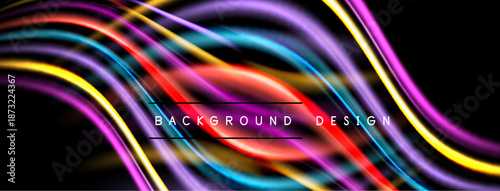 Abstract neon lines create dynamic flow. Vibrant colors blend, forming modern background design. Smooth curves suggest energy, movement.