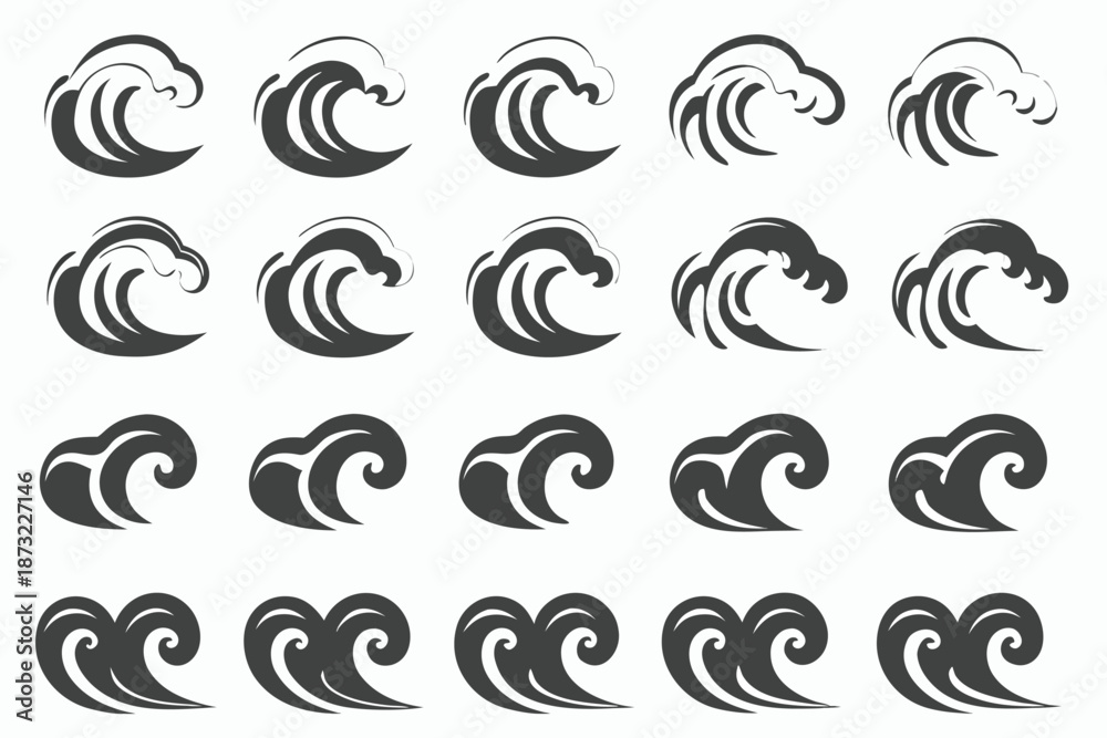 Fototapeta premium Stylized Water Wave Symbols Icon Pack