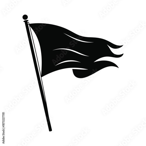 A black flag waving in the wind a simple monochrome illustration