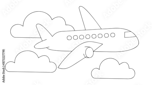   line art vector airplane flying in the sky 