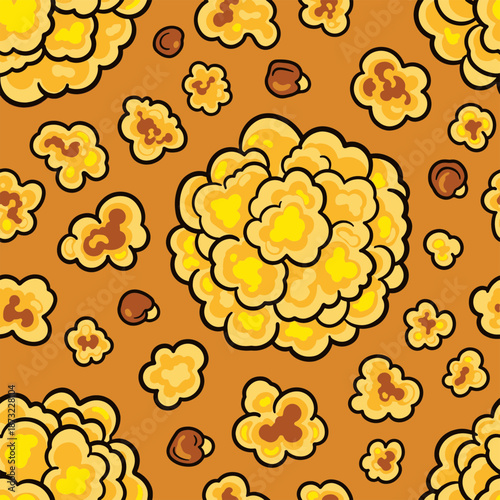 Delicious cinema snack Pop Corn Seamless pattern illustration for movie night backgrounds, culinary designs, and fun food packaging