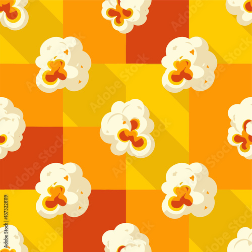Vibrant Pop Corn Seamless Pattern A Deliciously Playful Background for Movie Nights, Parties, and Snack-themed Designs. Bright Culinary Illustration