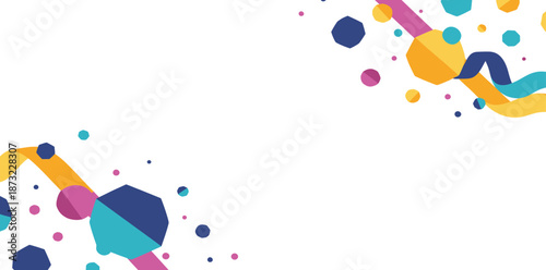 Colorful abstract shapes and confetti on a white background for celebration or party design elements