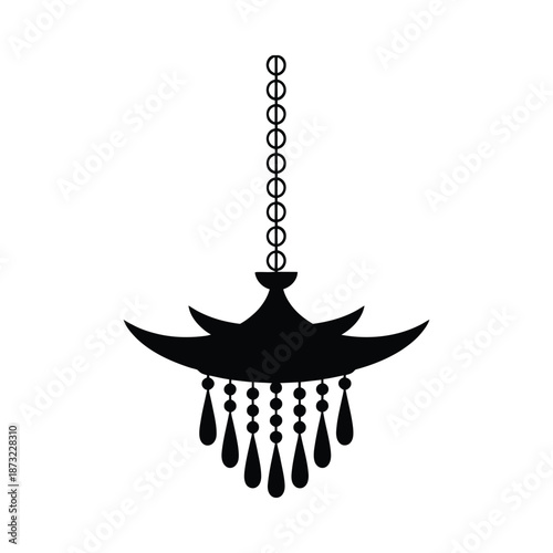 Elegant black silhouette of a chandelier with cascading droplet details