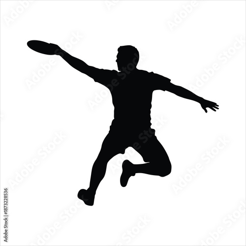 Ultimate frisbee backhand throw silhouette with player twisting torso and disc released in black and white vector