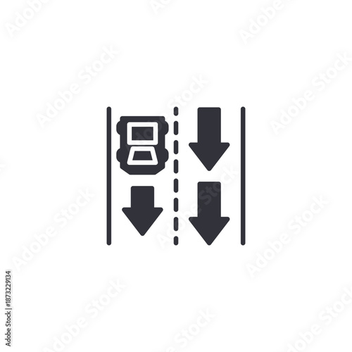 Traffic direction icon representing lane guidance, vehicle positioning, road navigation, driving assistance, and transportation system control.