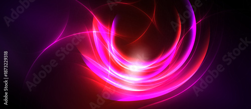 Abstract vibrant energy flows. Pink, purple hues dominate dark background. Dynamic curves create luminous effect.