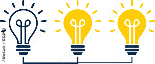 Set of glowing light bulb icons representing creative ideas and innovation