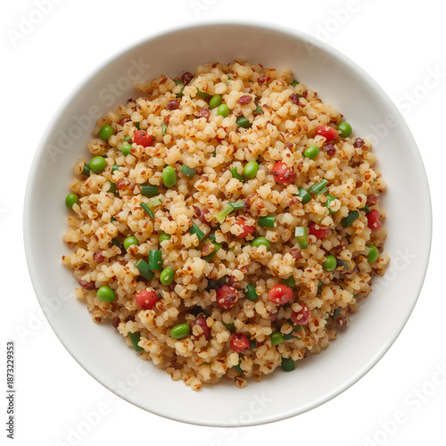 Fresh Quinoa Salad With Vegetables in a Bowl on a White Background