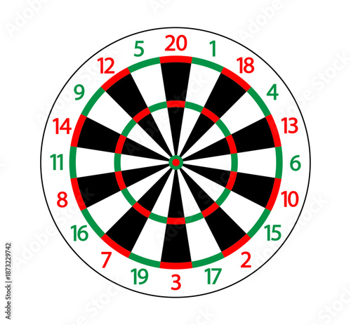 Dart game, dart board, darts target. Realistic color target. Leisure and sports games. Vector illustration