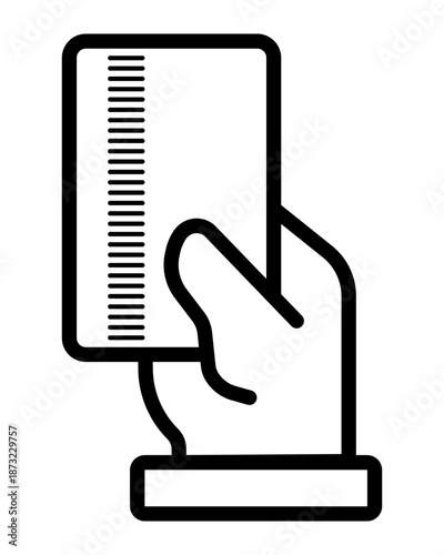 A human hand holding a credit card. Payment systems icon, cashless payment, contactless purchase. Simple minimalistic icon. Related to money, credit card, ATM, purchase, bill. Wireless NFC and contact