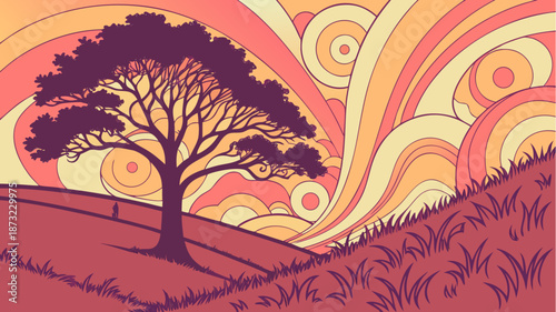 vector illustration of a tree in the sunset