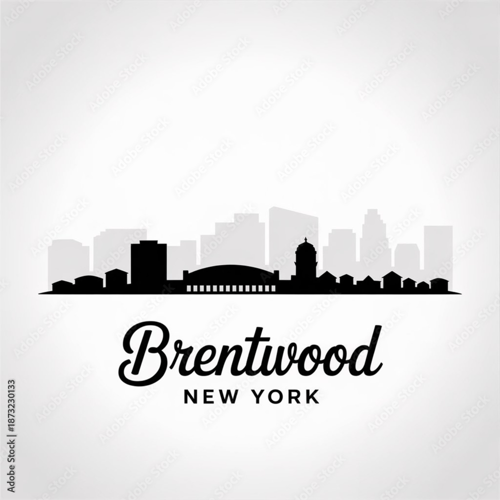 Obraz premium Brentwood Skyline Silhouette — A Diverse Long Island Community Vector Illustration
