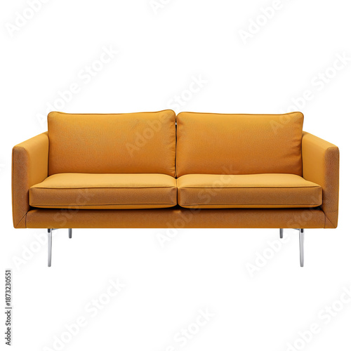 Comfortable orange Sofa With Wooden Legs in Simple Living Room Setting for Re...