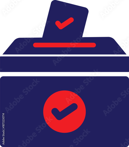 A stylized blue and red voting box icon with a checkmark inside signifying a successful vote cast on transparent background