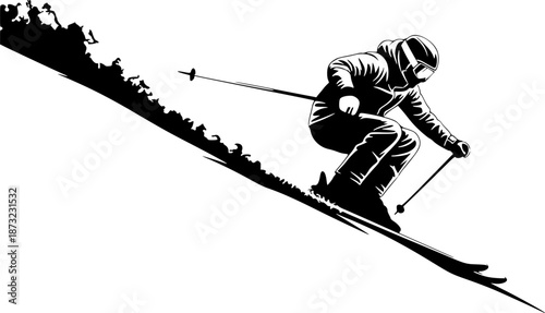 skier jumping on a ski slope vector silhouette