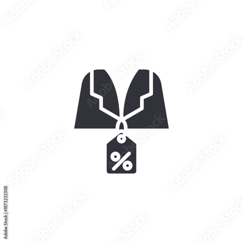Clothing with discount tag icon representing fashion sale, promotional pricing, seasonal offers, and retail discounts.