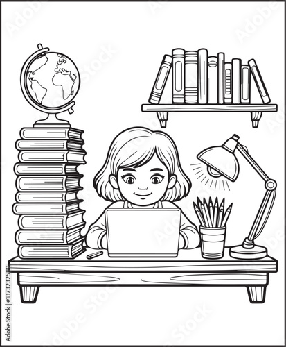 Girl moments coloring page for kids and adults cozy cute girl scenes printable daily activity book design for relaxing