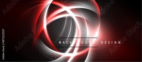 Abstract red, white swirls over dark background. Dynamic lines create modern design element. Text reads background design.