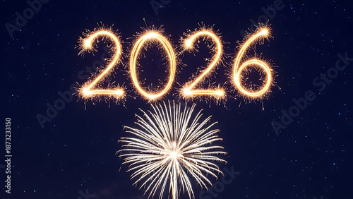 Sparkling fireworks display 2026 new year celebration at night