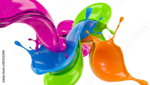 Vibrant colorful paint splashes in motion with dynamic fluid movement