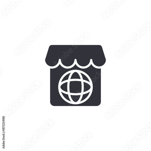 Online shop storefront icon symbolizing global e-commerce stores, international selling, or digital retail business presence.