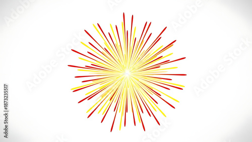 Vibrant Firework Explosion in Yellow and Red on White Background