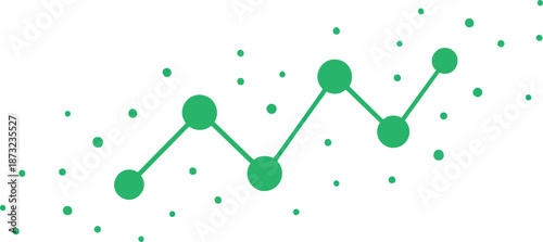 Dynamic green data visualization with upward trending graph lines and dots, perfect for illustrating business growth, analytics, and statistical reports in marketing materials.