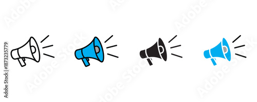 Megaphone icon set vector on white background. communication, marketing, announcement, promotion, advertising, loudspeaker, public speaking symbol. vector illustration.