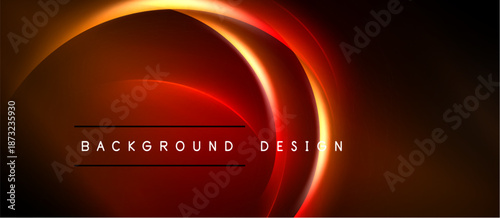 Abstract design features vibrant orange, red curves. Dark background emphasizes glowing lines, creating dynamic visual effect. Text reads background design.