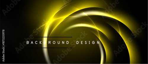 Abstract golden lines form swirling shapes over dark background. Text reads background design. Minimalist, elegant visual presentation.