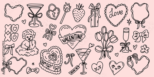 Hand Drawn Valentines Day Doodle Elements Collection