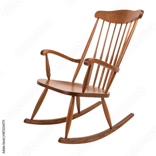 Wooden Rocking Chair Sits Alone in a Simple Room With Light Shining Through t...