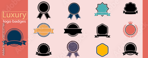 Luxury Premium Quality Logo Retro Badge vector sticker Elements silhouettes set for Branding, Marketing and Packaging Design, certificate seals, frame shapes, Guaranteed flat shields, winner emblem wi