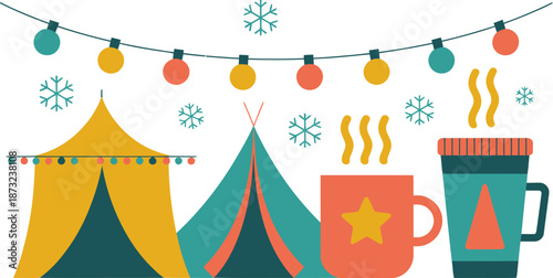 Cozy winter camping scene