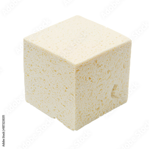 Block of Tofu on a White Background Ready for Cooking and Meal Preparation