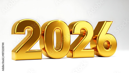 Golden 3D 2026 Numbers, Shiny Metallic Year, New Year Concept