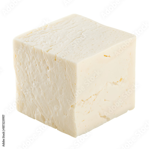 White Block of Tofu on a Plain Background for Cooking and Meal Preparation
