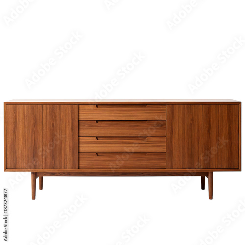 Modern Wooden Cabinet With Three Drawers and Two Side Doors for Storage in Li...