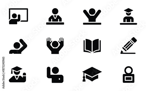 Educational icons set with student and teacher symbols