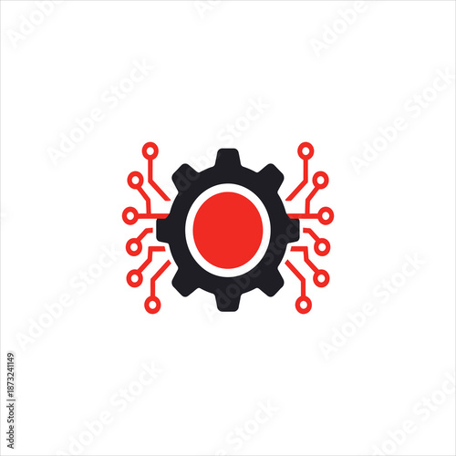 Vector of cog wth electronic circuit. Symbol of digital transformation. Icon of modernization technology.