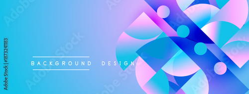 Abstract vibrant background. Overlapping shapes create dynamic visual effect. Blue, purple hues dominate composition. Modern design element.